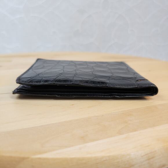 Vintage Bi Fold Wallet Mens Black Croc Embossed Soft Leather Cash Card Slots - Picture 4 of 12